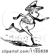 Clipart Of A Retro Vintage Black And White Running Boy Royalty Free Vector Illustration