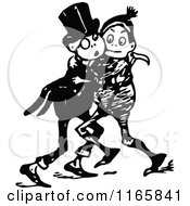 Clipart Of A Retro Vintage Black And White Boys Embracing Royalty Free Vector Illustration