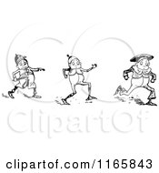 Clipart Of A Retro Vintage Black And White Boys Running From An Officer Royalty Free Vector Illustration