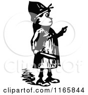 Clipart Of A Retro Vintage Black And White Boy With A Sword Royalty Free Vector Illustration