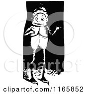 Clipart Of A Retro Vintage Black And White Boy Gesturing Royalty Free Vector Illustration