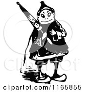 Clipart Of A Retro Vintage Black And White Boy With An Umbrella Royalty Free Vector Illustration