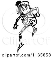 Clipart Of A Retro Vintage Black And White Jumping Boy Royalty Free Vector Illustration