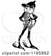 Clipart Of A Retro Vintage Black And White Boy Looking Over His Shoulder Royalty Free Vector Illustration