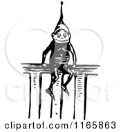Clipart Of A Retro Vintage Black And White Boy Sitting On A Fence Royalty Free Vector Illustration