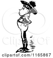 Clipart Of A Retro Vintage Black And White Boy Facing Left Royalty Free Vector Illustration