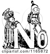 Clipart Of Retro Vintage Black And White Boys On The Word No Royalty Free Vector Illustration