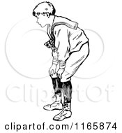 Clipart Of A Retro Vintage Black And White Boy Bending Over Royalty Free Vector Illustration
