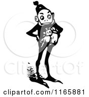 Clipart Of A Retro Vintage Black And White Stern Boy Royalty Free Vector Illustration