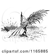Clipart Of A Retro Vintage Black And White Boy Carrying Branches Royalty Free Vector Illustration