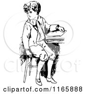 Poster, Art Print Of Retro Vintage Black And White Boy Sitting At A Desk