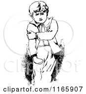 Clipart Of A Retro Vintage Black And White Boy Sulking Royalty Free Vector Illustration