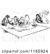 Clipart Of A Retro Vintage Black And White Group Of Birds At A Table Royalty Free Vector Illustration