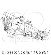 Poster, Art Print Of Retro Vintage Black And White Cats With A Board Over Water