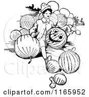 Retro Vintage Black And White Boy Carving A Pumpkin