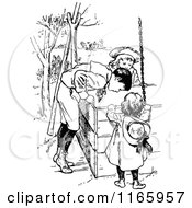 Poster, Art Print Of Retro Vintage Black And White Boy And Girls Looking In A Well