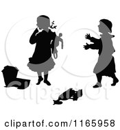 Clipart Of Silhouetted Children With Toys Royalty Free Vector Illustration