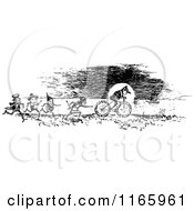 Clipart Of Retro Vintage Black And White Boys Running After A Bike Royalty Free Vector Illustration