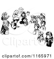 Clipart Of Retro Vintage Black And White Children And Copyspace Royalty Free Vector Illustration