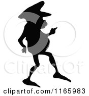 Clipart Of A Silhouetted Gnome Boy Pointing And Wearing A Hat Royalty Free Vector Illustration