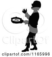 Clipart Of A Silhouetted Musical Busker Boy Royalty Free Vector Illustration
