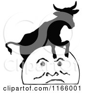 Clipart Of A Retro Vintage Black And White Cow Jumping Over The Moon 2 Royalty Free Vector Illustration