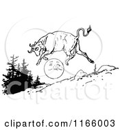 Poster, Art Print Of Retro Vintage Black And White Cow Jumping Over The Moon