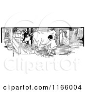 Clipart Of A Retro Vintage Black And White Boy Milking A Cow Royalty Free Vector Illustration by Prawny Vintage