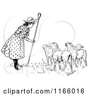 Poster, Art Print Of Retro Vintage Black And White Little Bo Peep Talking To Her Sheep