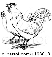 Clipart Of A Retro Vintage Black And White Rooster And Hen Royalty Free Vector Illustration