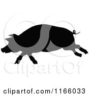Clipart Of A Silhouetted Running Pig Royalty Free Vector Illustration