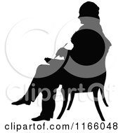 Clipart Of A Silhouetted Man Sitting And Writing In A Chair Royalty Free Vector Illustration