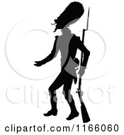 Clipart Of A Silhouetted Gesturing Soldier With A Rifle And Bayonet Royalty Free Vector Illustration