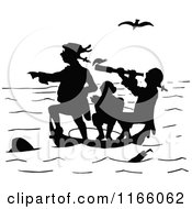 Clipart Of Silhouetted Men In A Tiny Boat Royalty Free Vector Illustration by Prawny Vintage