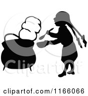 Clipart Of A Silhouetted Girl With A Pot Of Food Royalty Free Vector Illustration