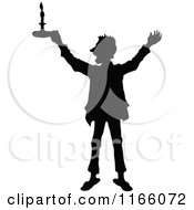 Clipart Of A Silhouetted Man Shouting And Holding Up A Candle Royalty Free Vector Illustration