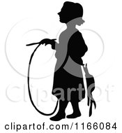 Clipart Of A Silhouetted Girl With A Hoop Royalty Free Vector Illustration