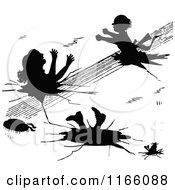 Clipart Of Silhouetted Children Falling Through Ice Royalty Free Vector Illustration