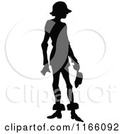 Clipart Of A Silhouetted Man Holding His Hat Royalty Free Vector Illustration
