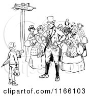 Clipart Of A Retro Vintage Black And White Boy And A Crowd Of Adults Royalty Free Vector Illustration