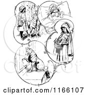 Clipart Of Retro Vintage Black And White Red Riding Hood Scenes Royalty Free Vector Illustration