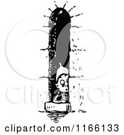 Clipart Of A Retro Vintage Black And White Gnome Boy Looking Out Of A Window Royalty Free Vector Illustration