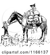 Clipart Of Retro Vintage Black And White Boys With A Horse Royalty Free Vector Illustration