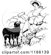 Poster, Art Print Of Retro Vintage Black And White Boy Looking At A Black Sheep