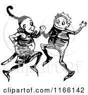 Clipart Of Retro Vintage Black And White Boys Dancing Royalty Free Vector Illustration
