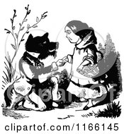 Clipart Of A Retro Vintage Black And White Wolf And Red Riding Hood Royalty Free Vector Illustration by Prawny Vintage