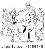 Clipart Of Retro Vintage Black And White Children Dancing Royalty Free Vector Illustration
