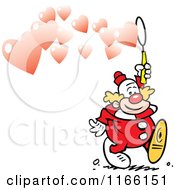 Cartoon Of A Clown Making Valentine Heart Bubbles Royalty Free Vector Clipart