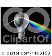 Clipart Of A 3d Lightbulb Prizm With A Rainbow Over Black Royalty Free CGI Illustration by Mopic