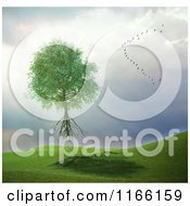 Poster, Art Print Of 3d Uprooted Tree Floating Away With A Flock Of Birds In A Storm